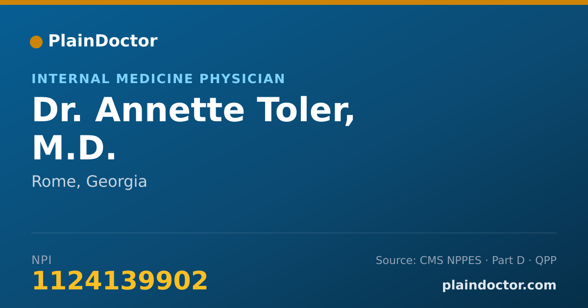 Shareable card for Annette Toler, M.D. - Internal Medicine Physician, Rome, GA
