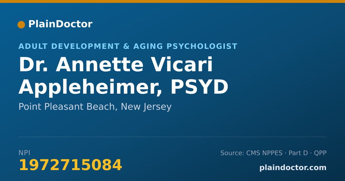 Shareable card for Annette Vicari Appleheimer, PSYD - Adult Development & Aging Psychologist, Point Pleasant Beach, NJ