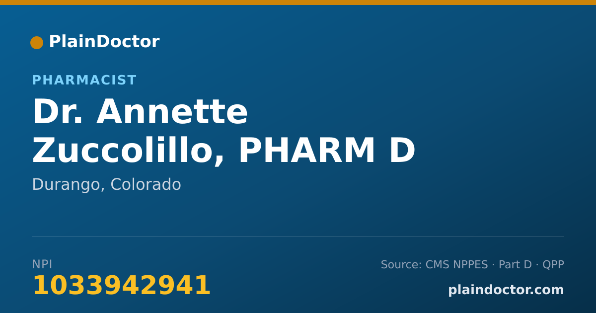Shareable card for Annette Zuccolillo, PHARM D - Pharmacist, Durango, CO