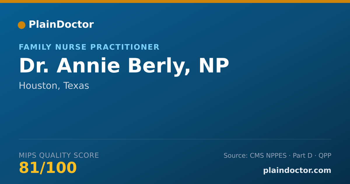Shareable card for Annie Berly, NP - Family Nurse Practitioner, Houston, TX