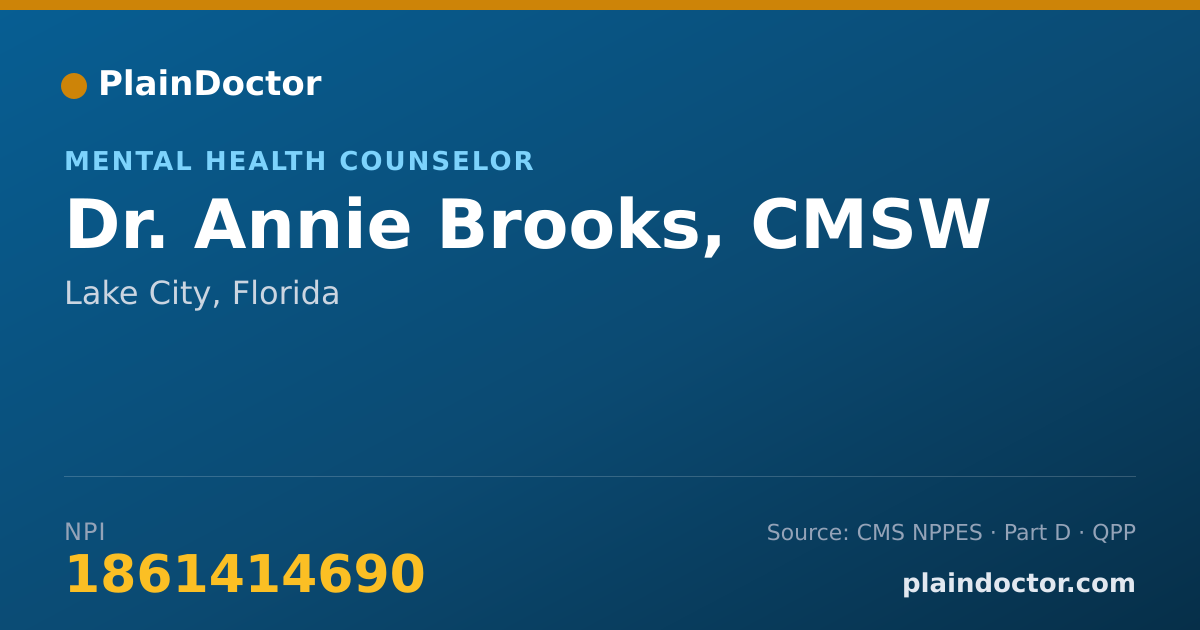 Shareable card for Annie Brooks, CMSW - Mental Health Counselor, Lake City, FL