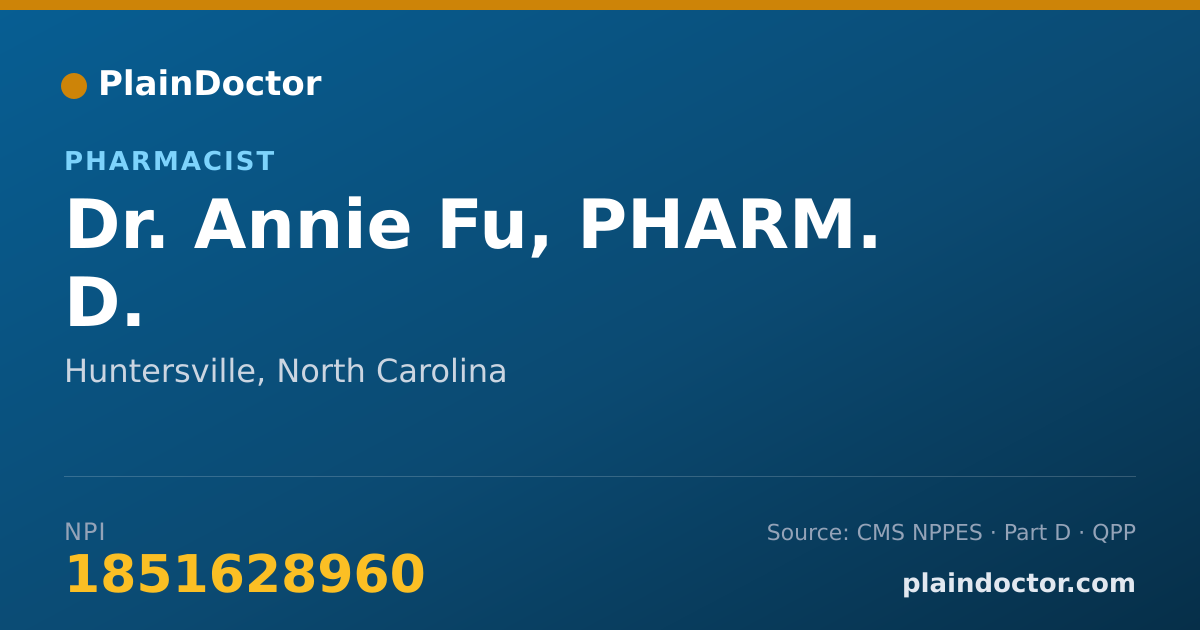 Shareable card for Annie Fu, PHARM. D. - Pharmacist, Huntersville, NC