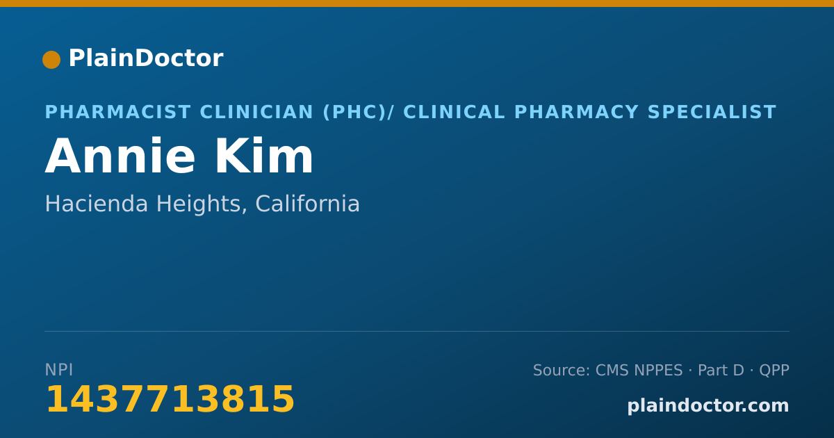 Shareable card for Annie Kim - Pharmacist Clinician (PhC)/ Clinical Pharmacy Specialist, Hacienda Heights, CA