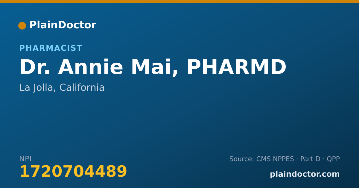 Shareable card for Annie Mai, PHARMD - Pharmacist, La Jolla, CA