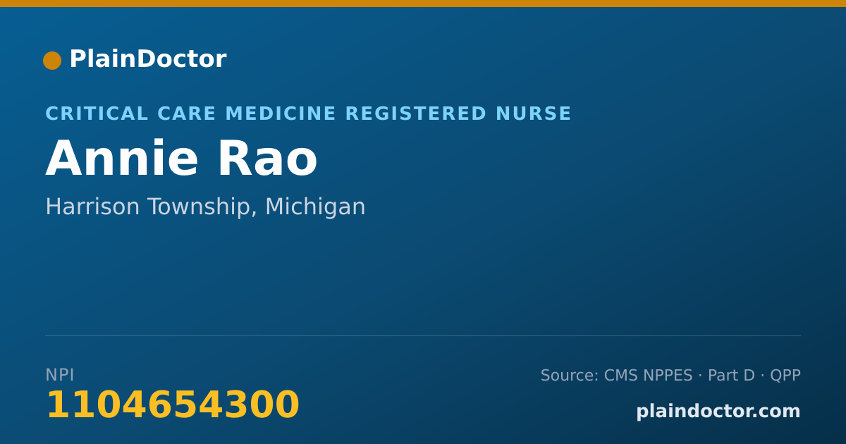 Shareable card for Annie Rao - Critical Care Medicine Registered Nurse, Harrison Township, MI