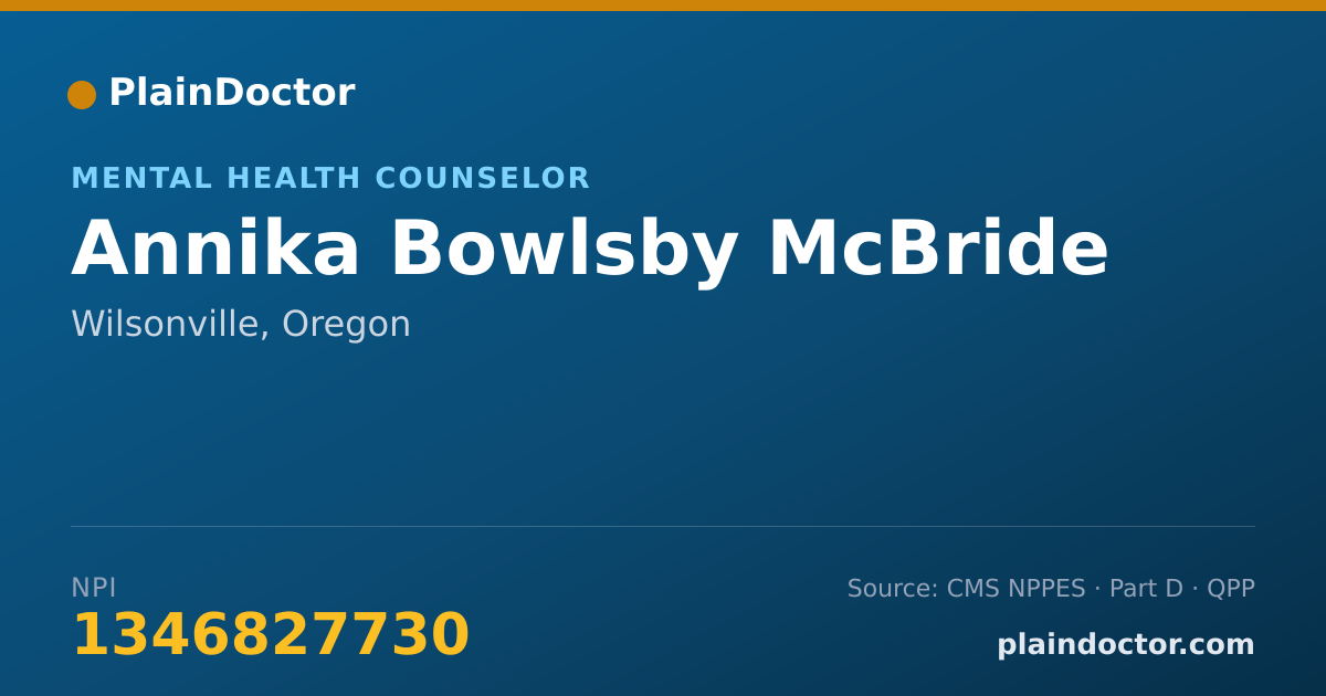 Shareable card for Annika Bowlsby McBride - Mental Health Counselor, Wilsonville, OR