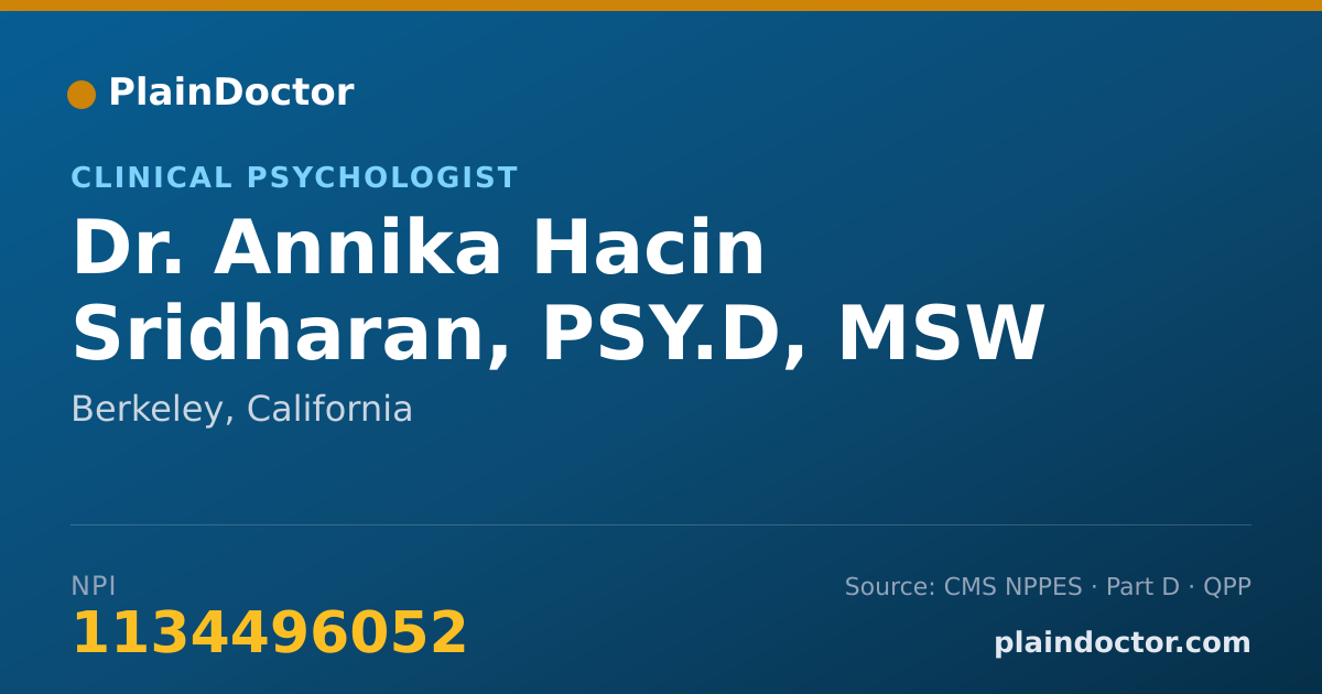Shareable card for Annika Hacin Sridharan, PSY.D, MSW - Clinical Psychologist, Berkeley, CA