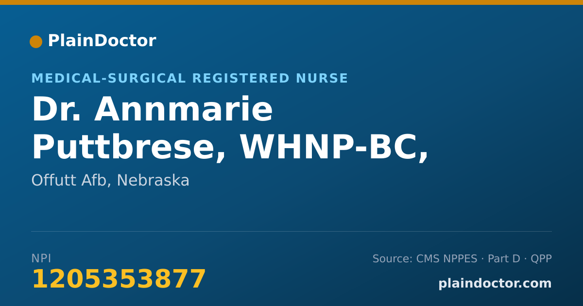 Shareable card for Annmarie Puttbrese, WHNP-BC,  DNP - Medical-Surgical Registered Nurse, Offutt Afb, NE