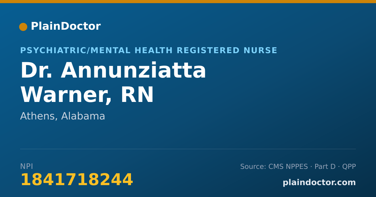 Shareable card for Annunziatta Warner, RN - Psychiatric/Mental Health Registered Nurse, Athens, AL
