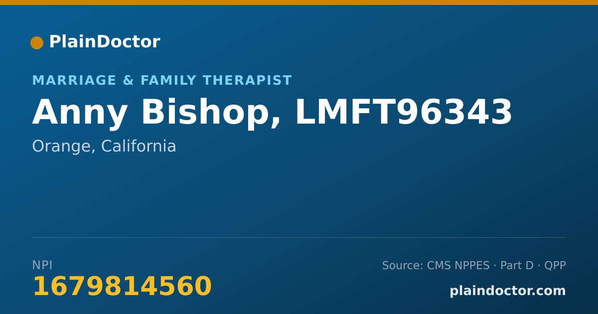 Shareable card for Anny Bishop, LMFT96343 - Marriage & Family Therapist, Orange, CA