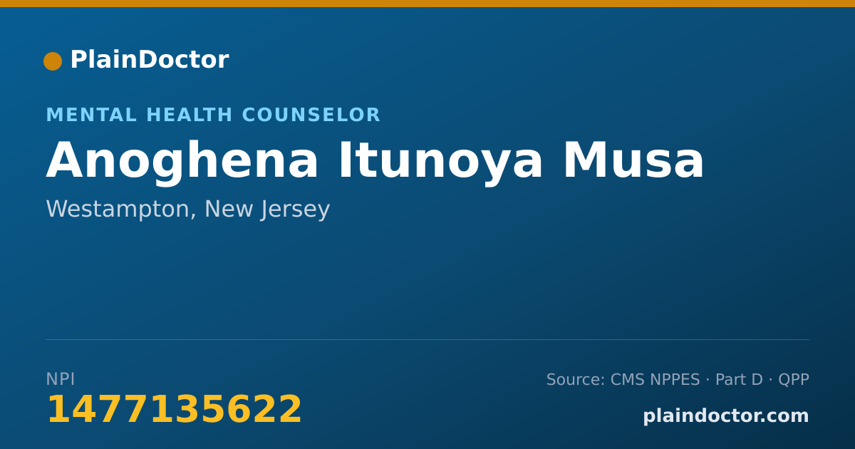 Shareable card for Anoghena Itunoya Musa - Mental Health Counselor, Westampton, NJ