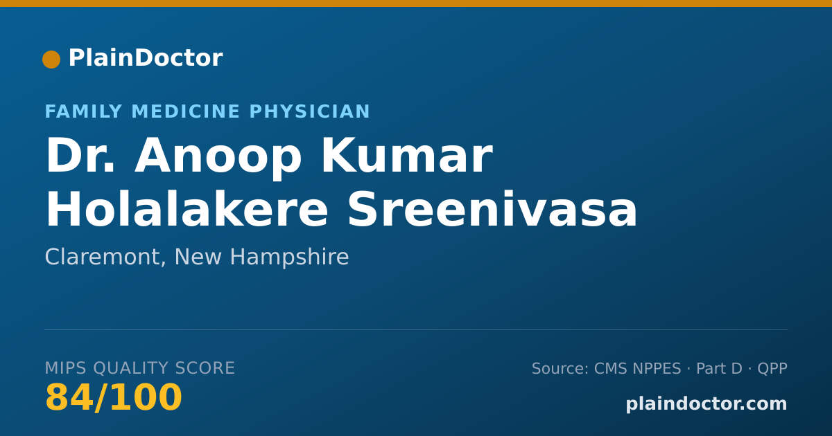 Shareable card for Anoop Kumar Holalakere Sreenivasa Rao, M.D - Family Medicine Physician, Claremont, NH