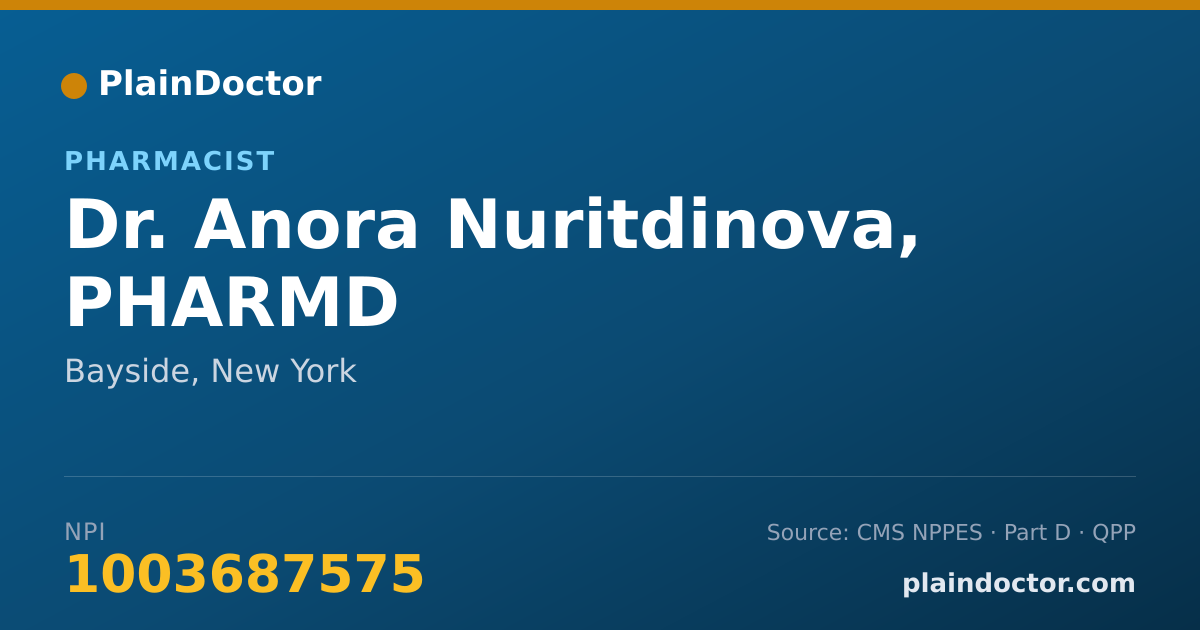Shareable card for Anora Nuritdinova, PHARMD - Pharmacist, Bayside, NY