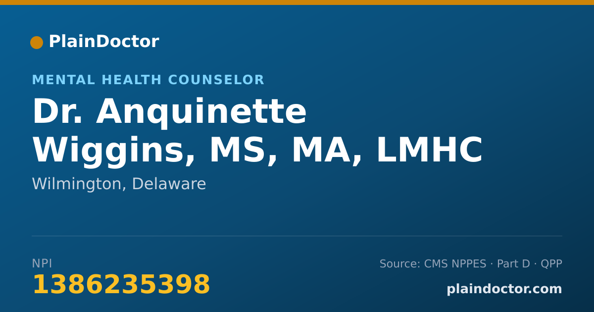 Shareable card for Anquinette Wiggins, MS, MA, LMHC - Mental Health Counselor, Wilmington, DE