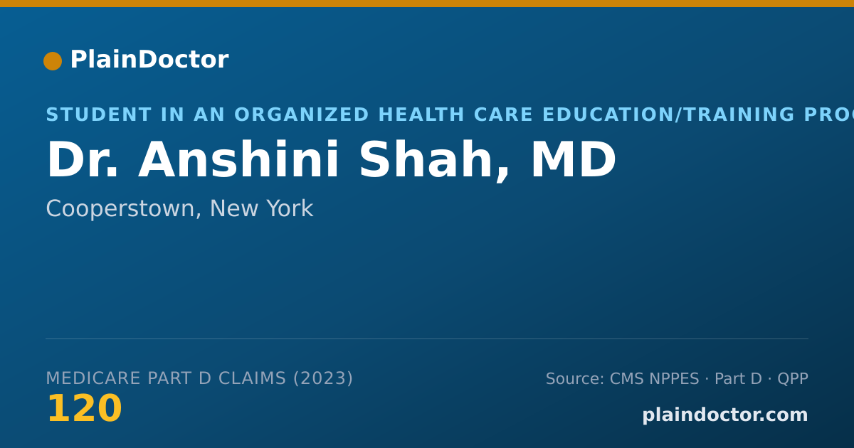 Shareable card for Anshini Shah, MD - Student in an Organized Health Care Education/Training Program, Cooperstown, NY