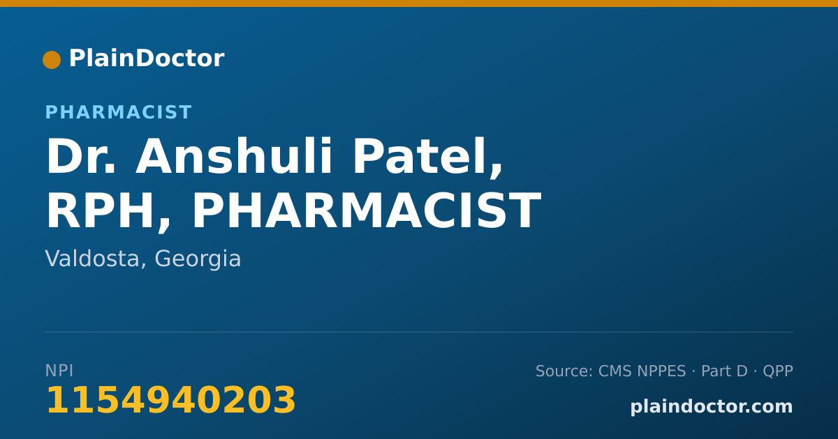 Shareable card for Anshuli Patel, RPH, PHARMACIST - Pharmacist, Valdosta, GA