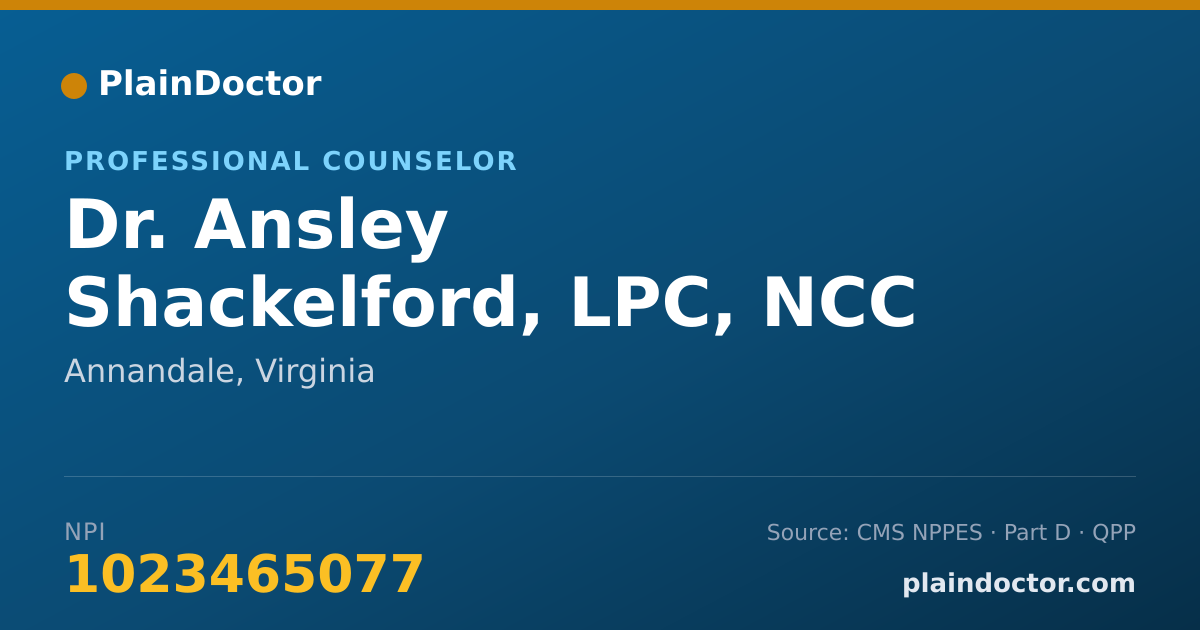 Shareable card for Ansley Shackelford, LPC, NCC - Professional Counselor, Annandale, VA