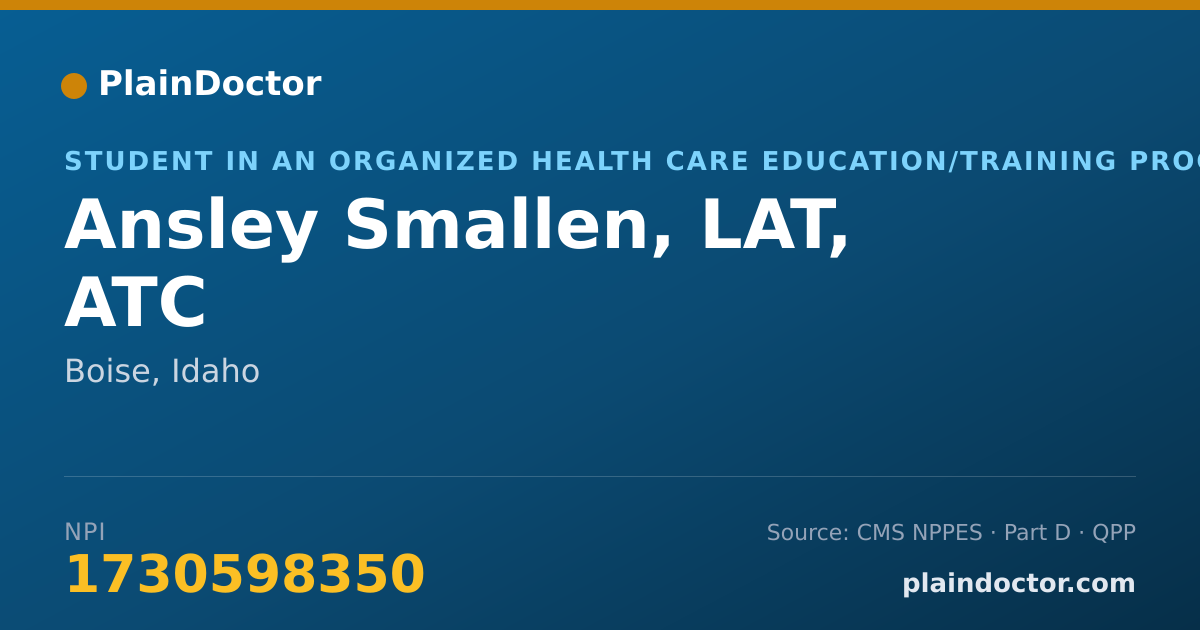 Shareable card for Ansley Smallen, LAT, ATC - Student in an Organized Health Care Education/Training Program, Boise, ID
