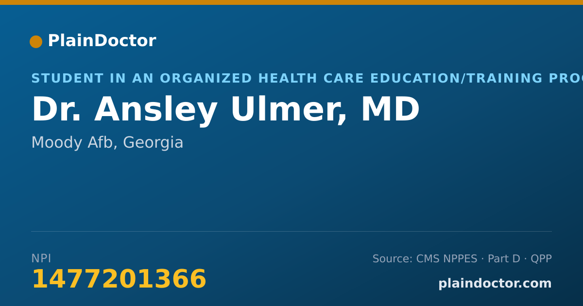 Shareable card for Ansley Ulmer, MD - Student in an Organized Health Care Education/Training Program, Moody Afb, GA