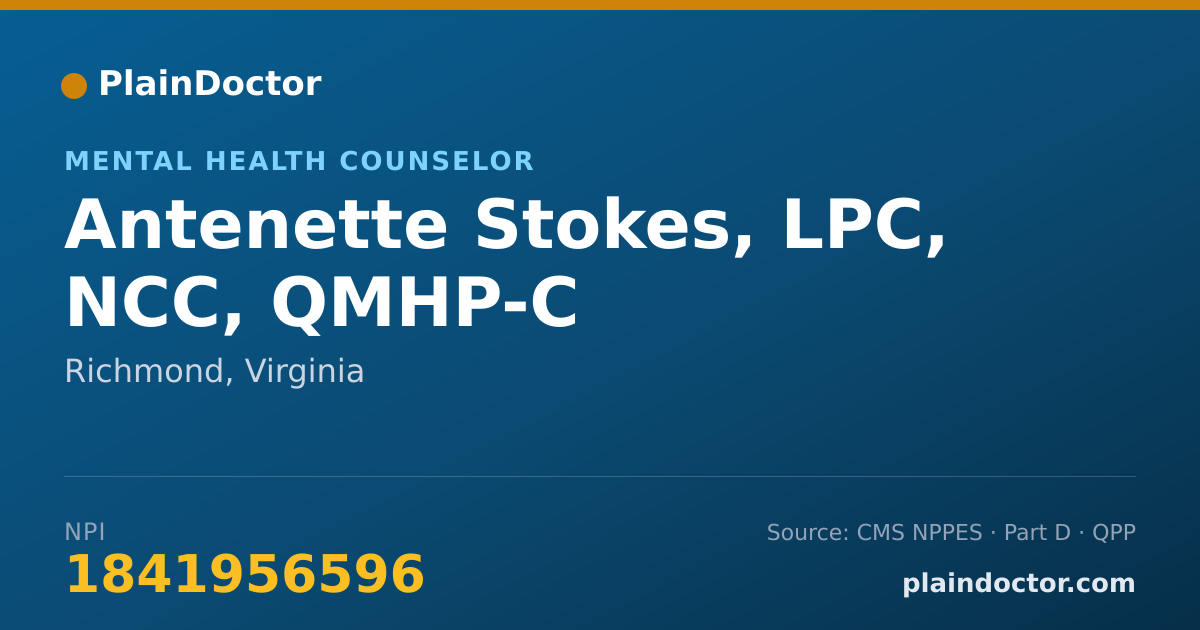 Shareable card for Antenette Stokes, LPC, NCC, QMHP-C - Mental Health Counselor, Richmond, VA