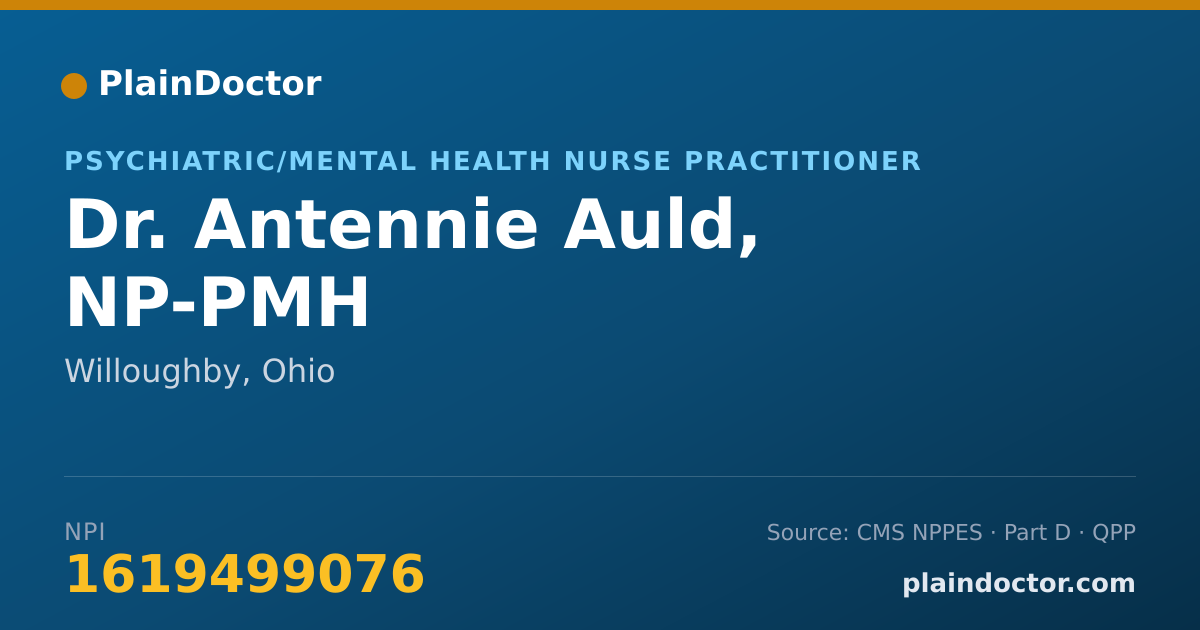 Shareable card for Antennie Auld, NP-PMH - Psychiatric/Mental Health Nurse Practitioner, Willoughby, OH