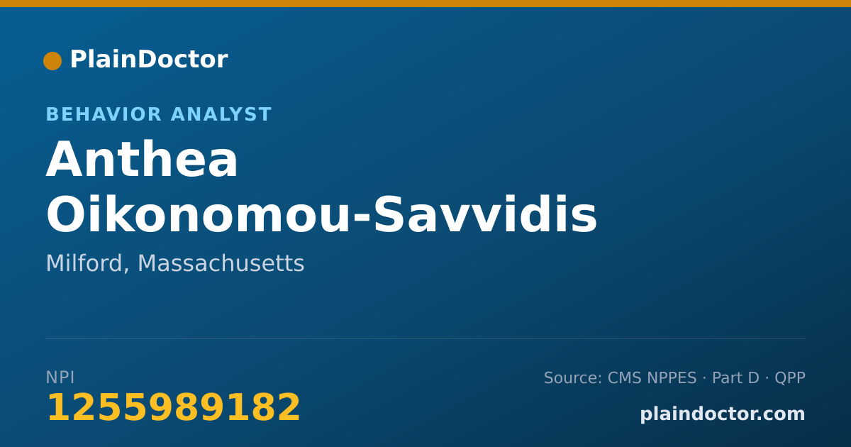Shareable card for Anthea Oikonomou-Savvidis - Behavior Analyst, Milford, MA