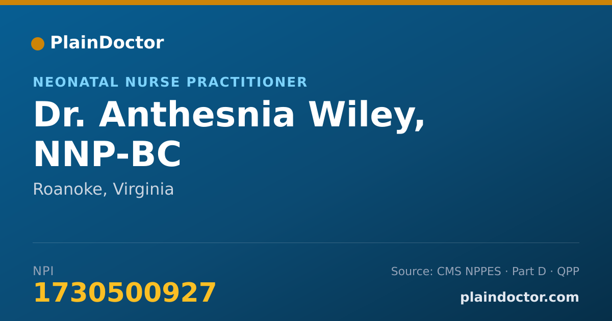 Shareable card for Anthesnia Wiley, NNP-BC - Neonatal Nurse Practitioner, Roanoke, VA