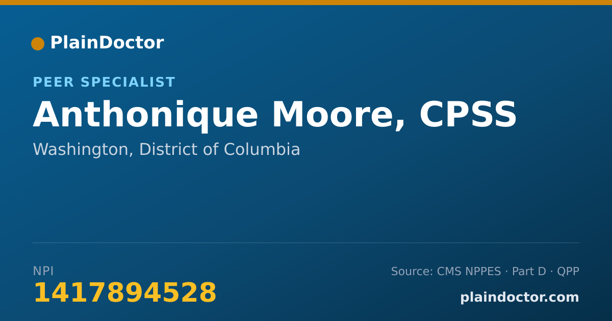 Shareable card for Anthonique Moore, CPSS - Peer Specialist, Washington, DC