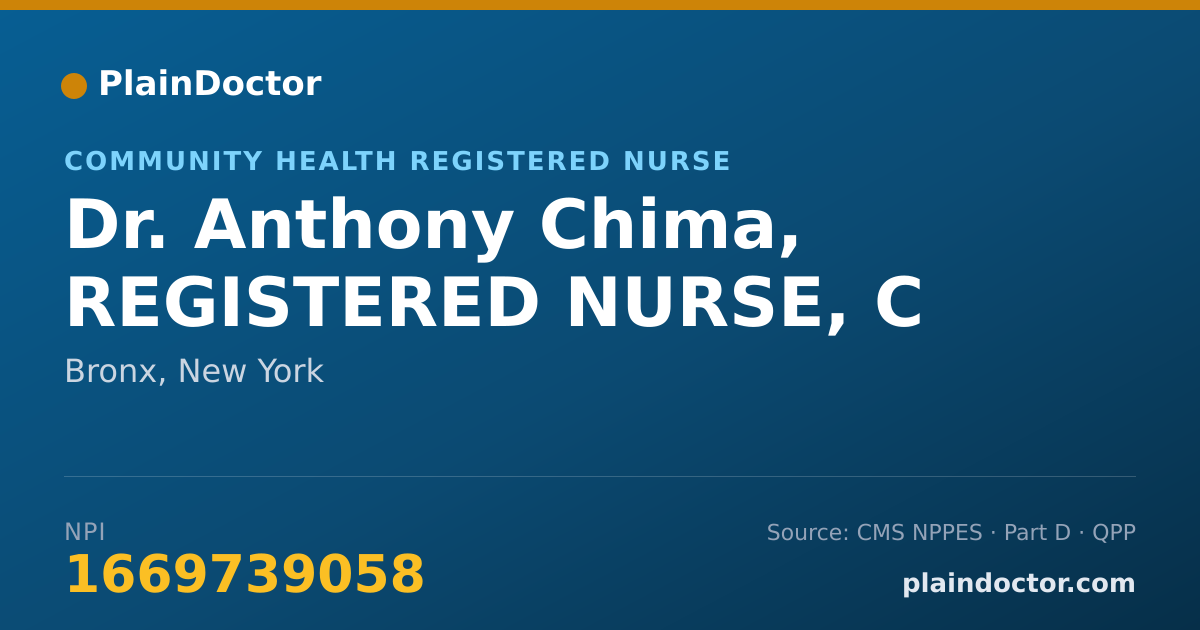 Shareable card for Anthony Chima, REGISTERED NURSE, C - Community Health Registered Nurse, Bronx, NY
