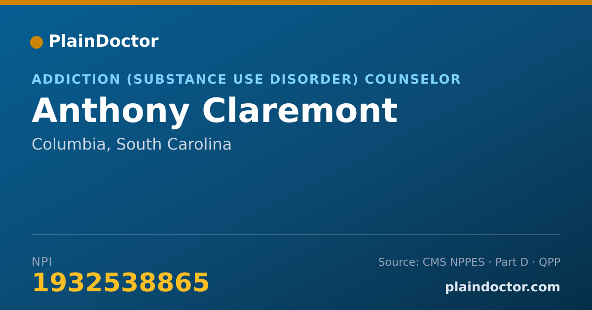 Shareable card for Anthony Claremont - Addiction (Substance Use Disorder) Counselor, Columbia, SC