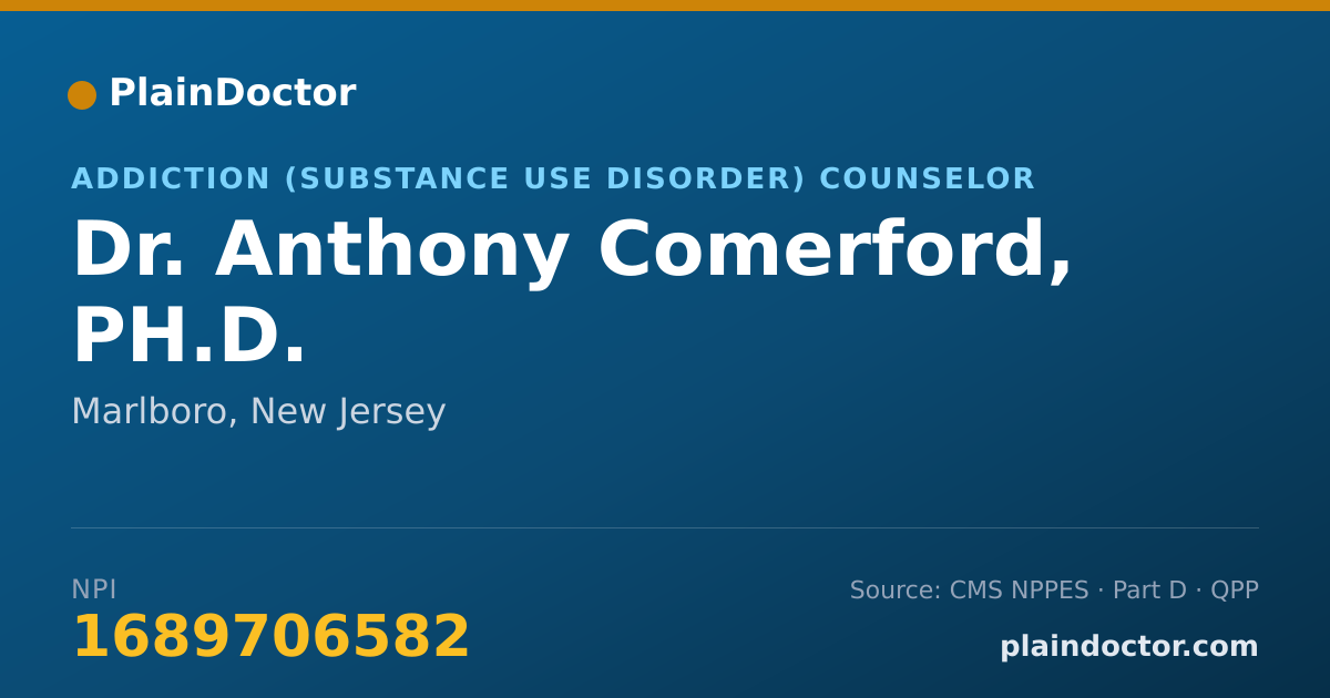 Shareable card for Anthony Comerford, PH.D. - Addiction (Substance Use Disorder) Counselor, Marlboro, NJ