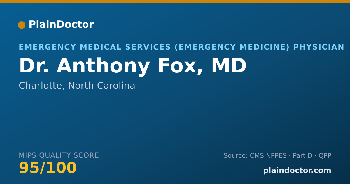 Shareable card for Anthony Fox, MD - Emergency Medical Services (Emergency Medicine) Physician, Charlotte, NC