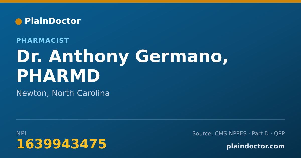 Shareable card for Anthony Germano, PHARMD - Pharmacist, Newton, NC