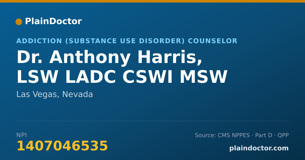 Shareable card for Anthony Harris, LSW LADC CSWI MSW - Addiction (Substance Use Disorder) Counselor, Las Vegas, NV