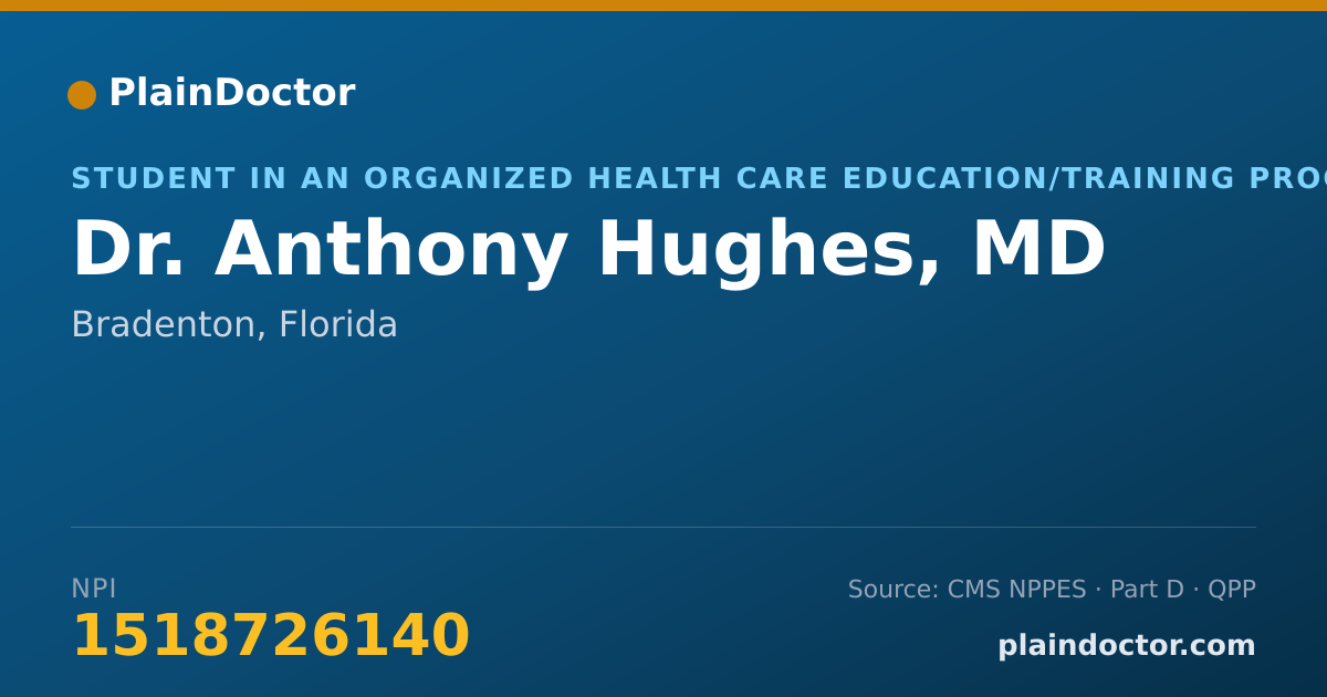 Shareable card for Anthony Hughes, MD - Student in an Organized Health Care Education/Training Program, Bradenton, FL