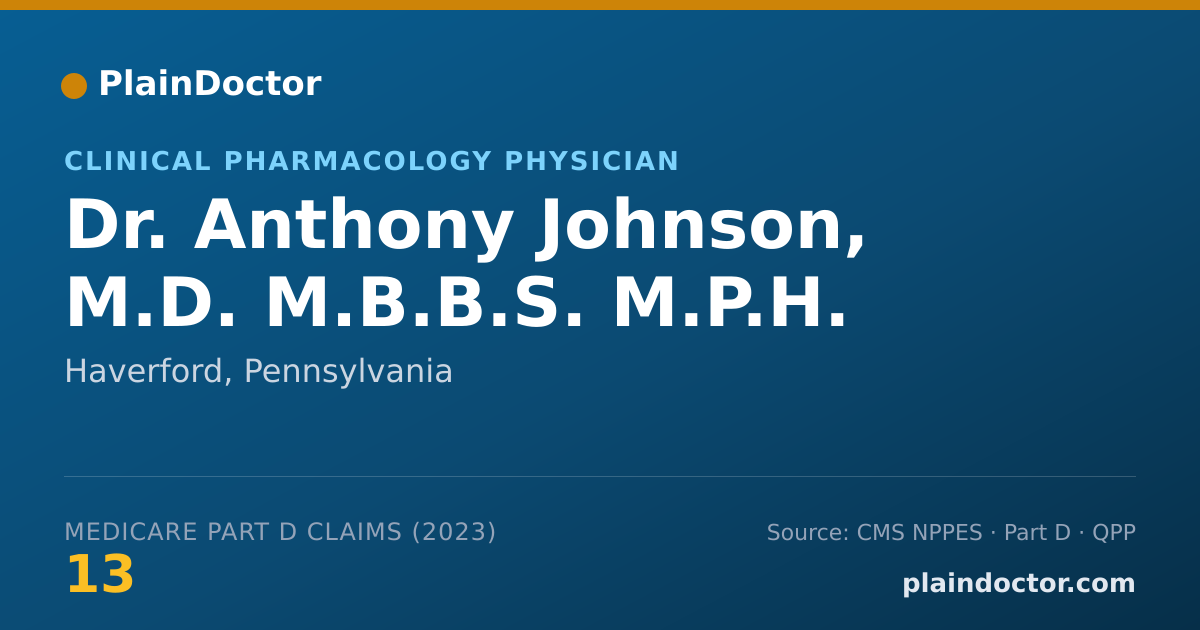 Shareable card for Anthony Johnson, M.D. M.B.B.S. M.P.H. - Clinical Pharmacology Physician, Haverford, PA