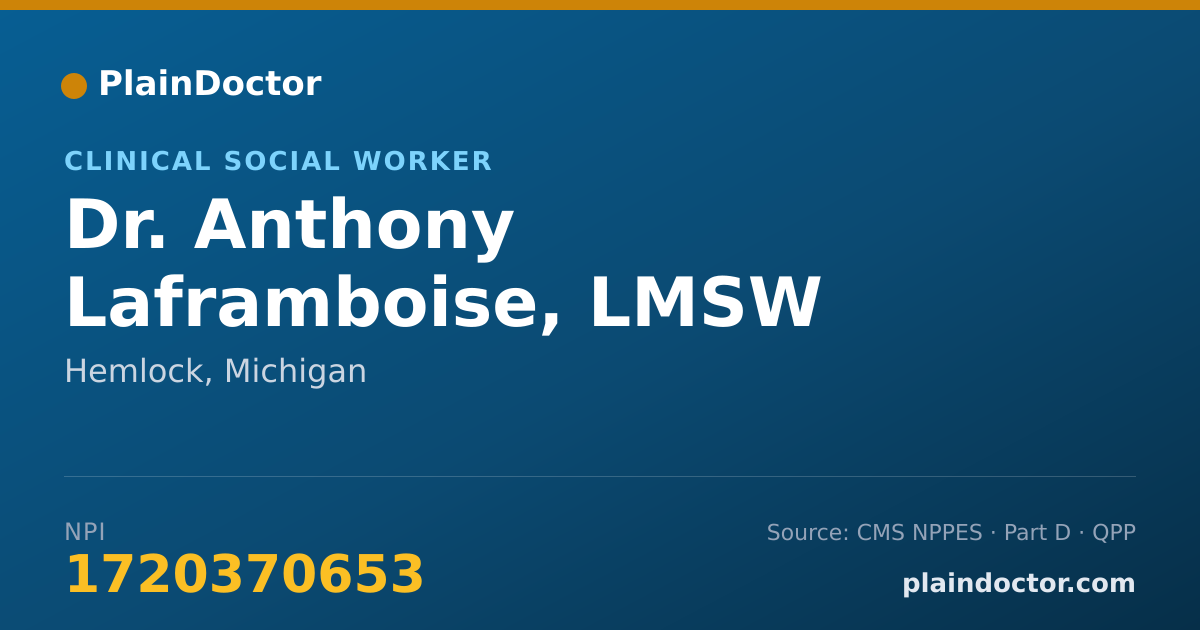 Shareable card for Anthony Laframboise, LMSW - Clinical Social Worker, Hemlock, MI