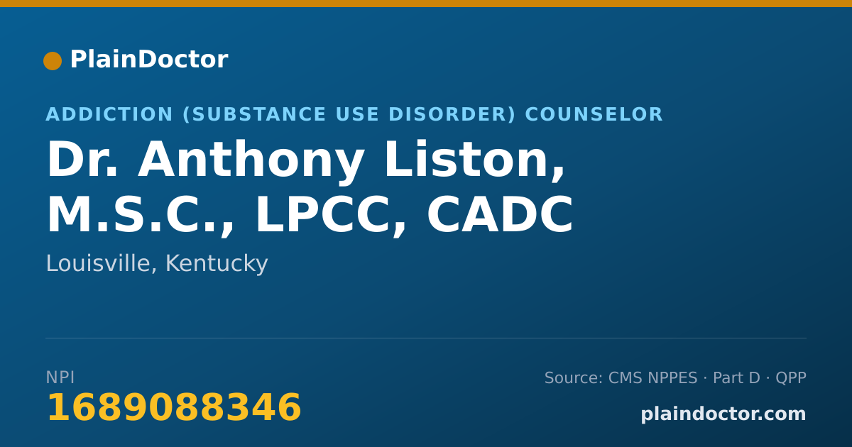 Shareable card for Anthony Liston, M.S.C., LPCC, CADC - Addiction (Substance Use Disorder) Counselor, Louisville, KY