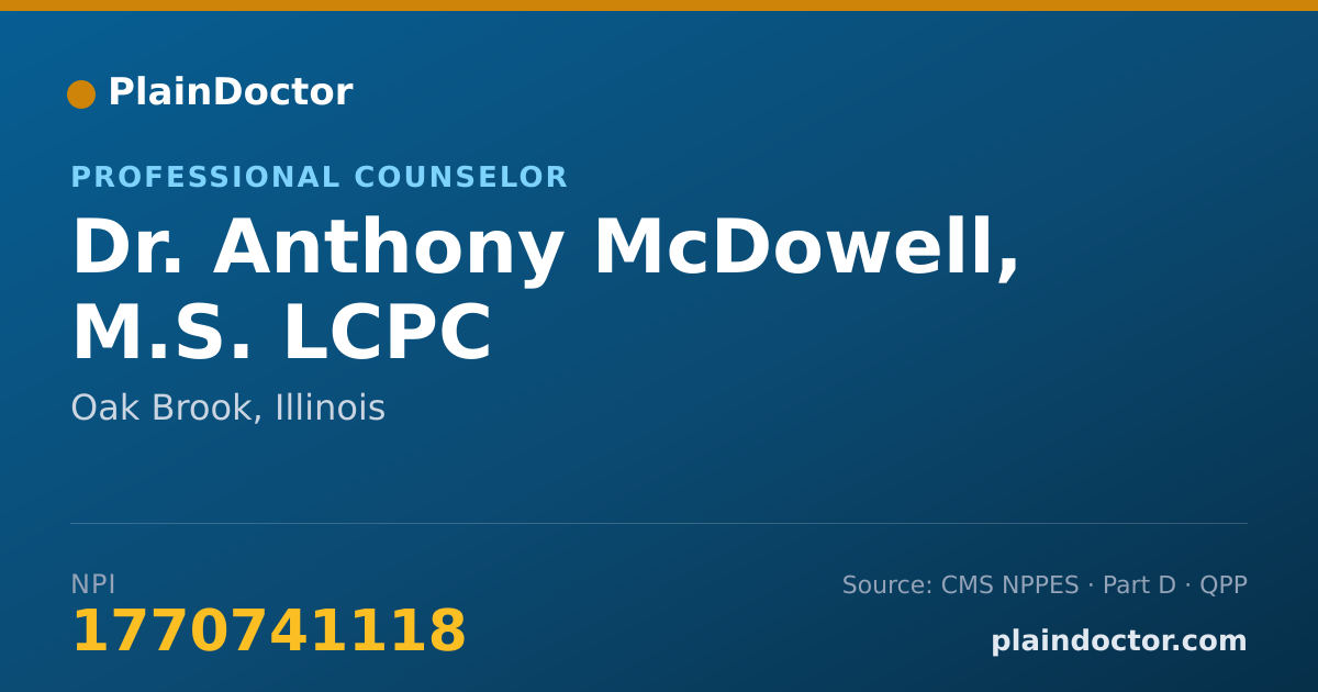 Shareable card for Anthony McDowell, M.S. LCPC - Professional Counselor, Oak Brook, IL