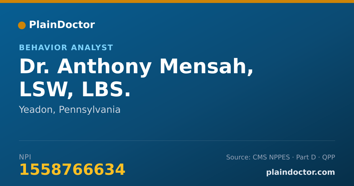 Shareable card for Anthony Mensah, LSW, LBS. - Behavior Analyst, Yeadon, PA