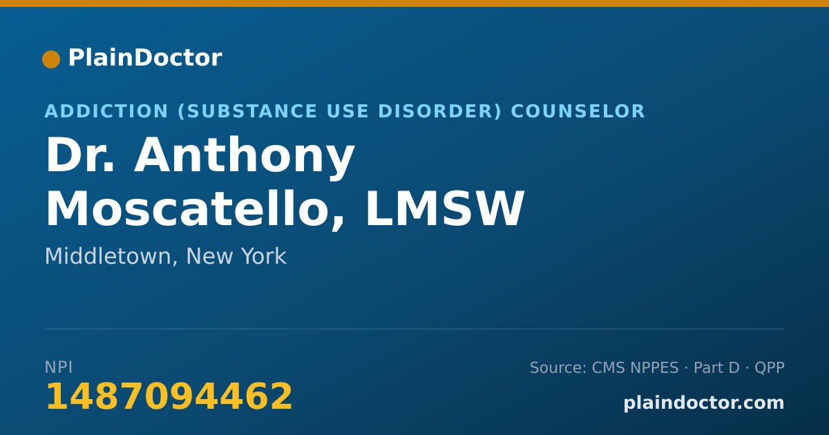 Shareable card for Anthony Moscatello, LMSW - Addiction (Substance Use Disorder) Counselor, Middletown, NY