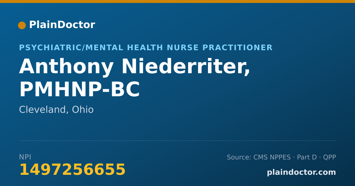 Shareable card for Anthony Niederriter, PMHNP-BC - Psychiatric/Mental Health Nurse Practitioner, Cleveland, OH