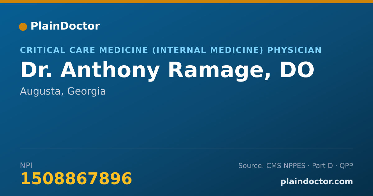 Shareable card for Anthony Ramage, DO - Critical Care Medicine (Internal Medicine) Physician, Augusta, GA
