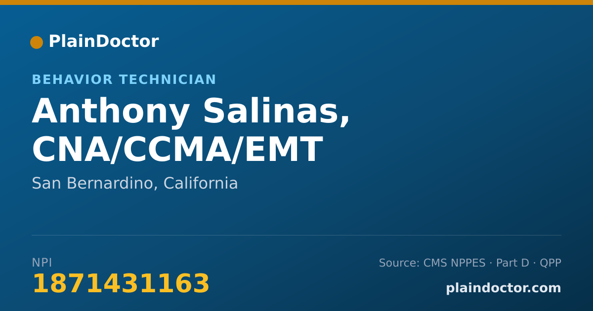 Shareable card for Anthony Salinas, CNA/CCMA/EMT - Behavior Technician, San Bernardino, CA