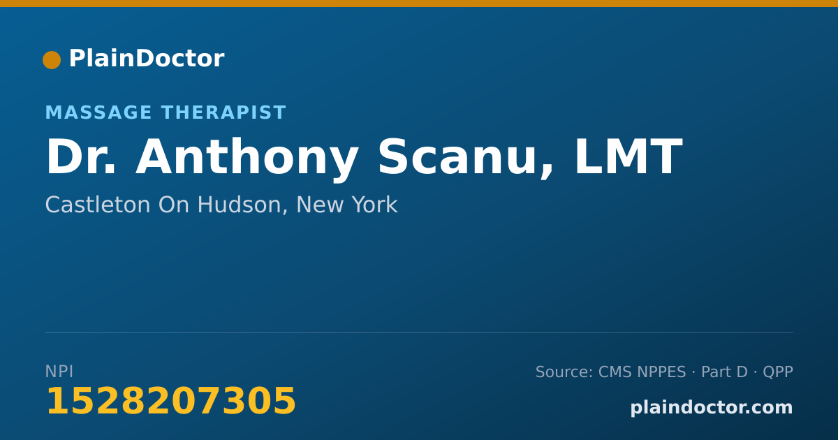 Shareable card for Anthony Scanu, LMT - Massage Therapist, Castleton On Hudson, NY