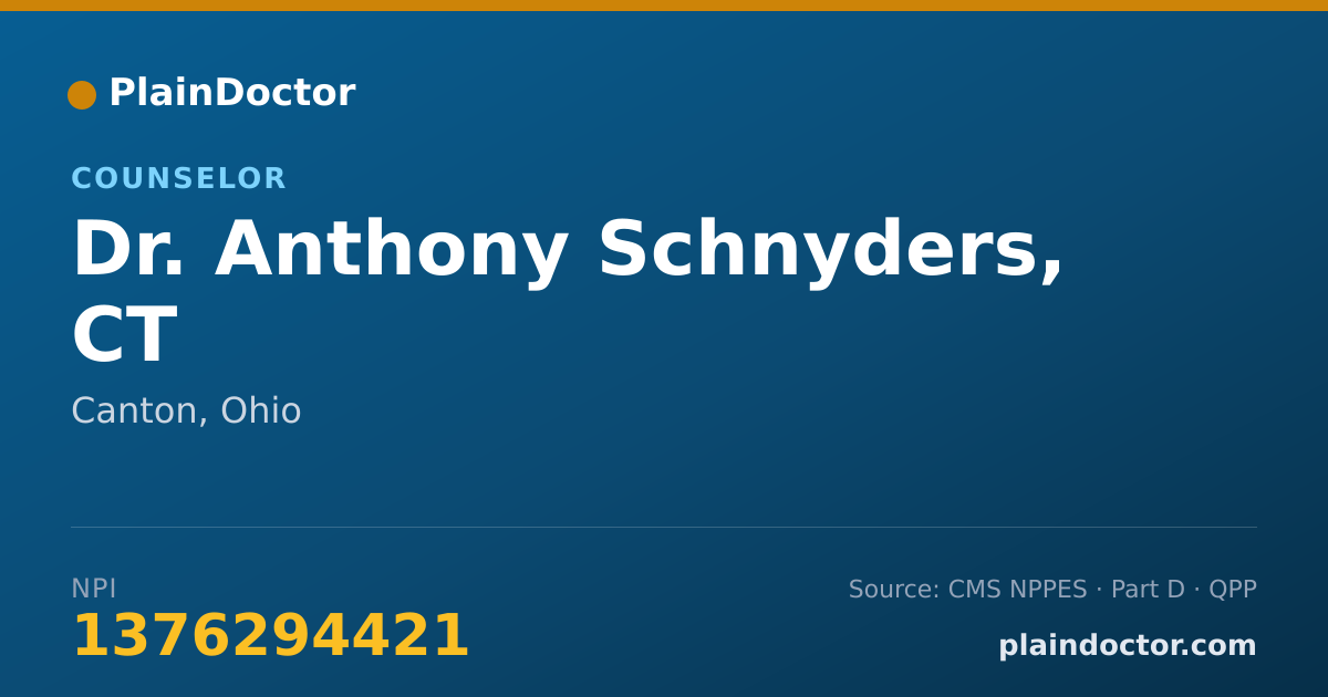 Shareable card for Anthony Schnyders, CT - Counselor, Canton, OH