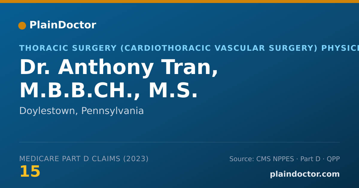 Shareable card for Anthony Tran, M.B.B.CH., M.S. - Thoracic Surgery (Cardiothoracic Vascular Surgery) Physician, Doylestown, PA