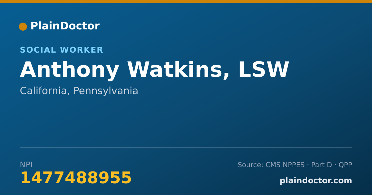 Shareable card for Anthony Watkins, LSW - Social Worker, California, PA