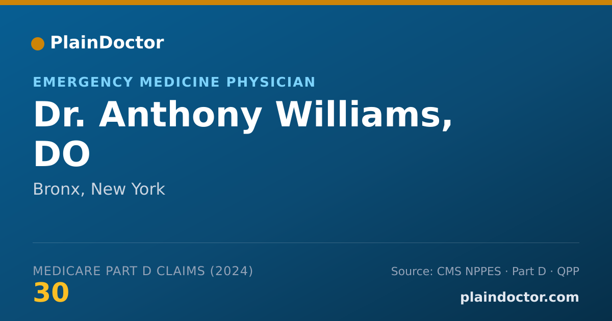 Shareable card for Anthony Williams, DO - Emergency Medicine Physician, Bronx, NY