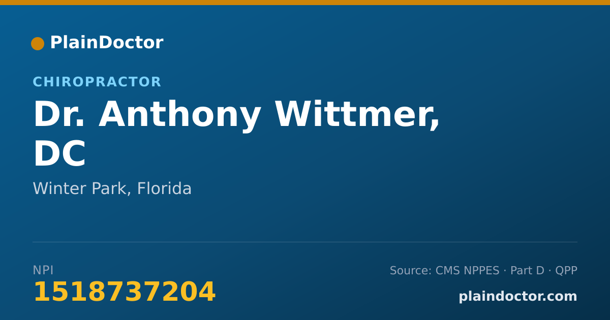 Shareable card for Anthony Wittmer, DC - Chiropractor, Winter Park, FL
